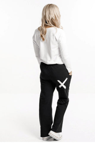 Homelee Avenue Apartment Pants -Black with White Cross - Winter Weight - HL266 WHIX - allaboutagirl