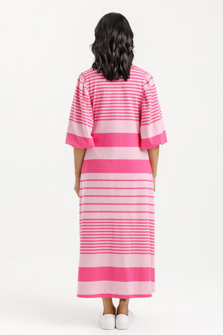 Homelee Ivy Midi Dress - Pink Irregular Stripe - HL431-02 - allaboutagirl
