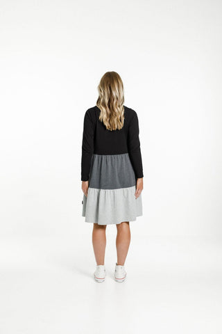 Homelee Kylie Long Sleeve Dress - Charcoal/Black - HL299 01 - allaboutagirl