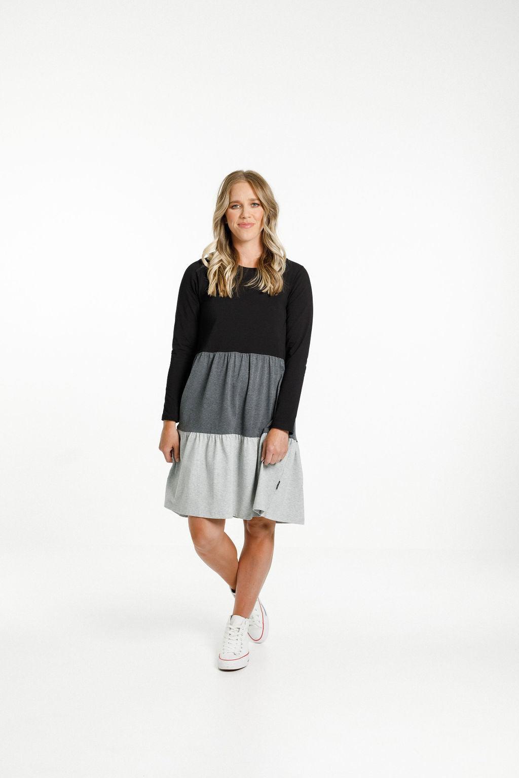 Kylie Long Sleeve Dress - Charcoal/Black allaboutagirl Kylie Long Sleeve Dress - Charcoal/Black allaboutagirl