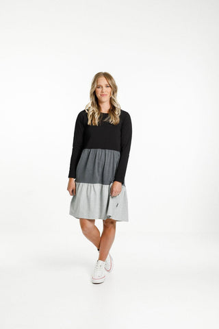 Homelee Kylie Long Sleeve Dress - Charcoal/Black - HL299 01 - allaboutagirl