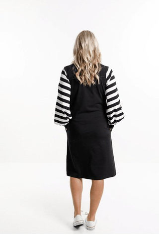 Homelee Laylah Dress - Black w Stripe Sleeves - HL255 01 - allaboutagirl