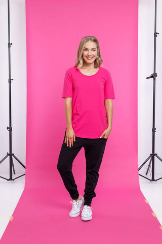 Homelee Long Line Short Sleeve T-Shirt - Pink - HL116 PINK - allaboutagirl