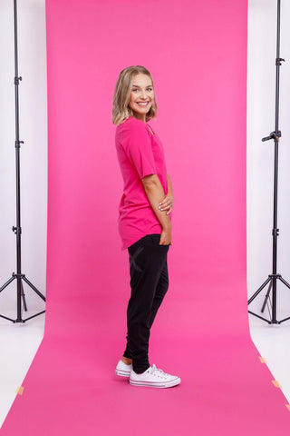 Homelee Long Line Short Sleeve T-Shirt - Pink - HL116 PINK - allaboutagirl