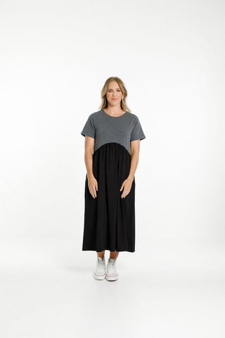 Homelee Margot Short Sleeve Dress - Charcoal/Black - HL418 01 - allaboutagirl