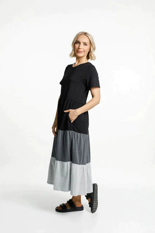 Homelee Short Sleeve Kendall Dress - Black/Charcoal/Grey - HL388-04 - allaboutagirl