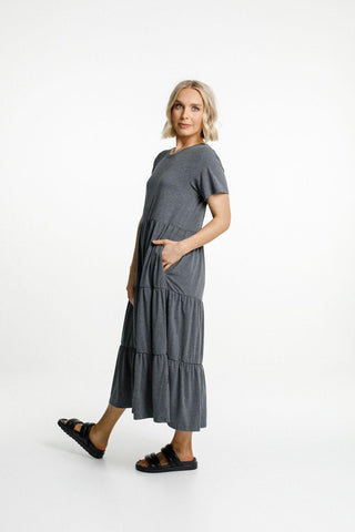 Homelee Short Sleeve Kendall Dress - Charcoal - HL388 CHAR - allaboutagirl