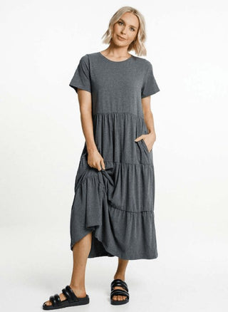 Homelee Short Sleeve Kendall Dress - Charcoal - HL388 CHAR - allaboutagirl