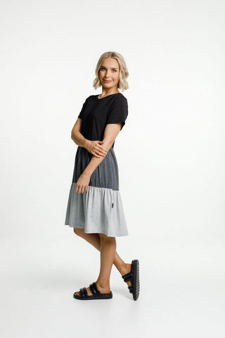 Homelee Short Sleeve Kylie Dress - Black-Charcoal-Grey - HL260 03 - allaboutagirl