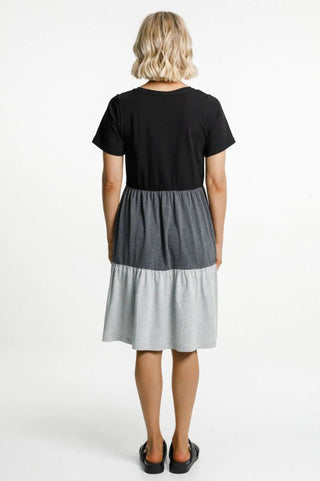 Homelee Short Sleeve Kylie Dress - Black-Charcoal-Grey - HL260 03 - allaboutagirl