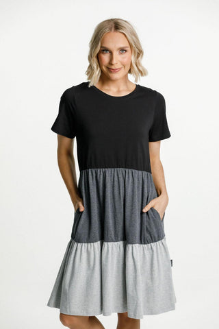 Homelee Short Sleeve Kylie Dress - Black-Charcoal-Grey - HL260 03 - allaboutagirl