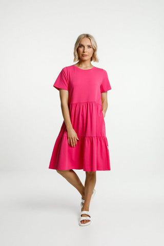 Homelee Short Sleeve Kylie Dress - Pink - HL260 PINK - allaboutagirl