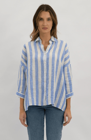 Hudson Linen Shirt - Blue Stripe - WY2829 - All About A Girl