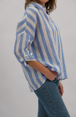 Hudson Linen Shirt - Blue Stripe