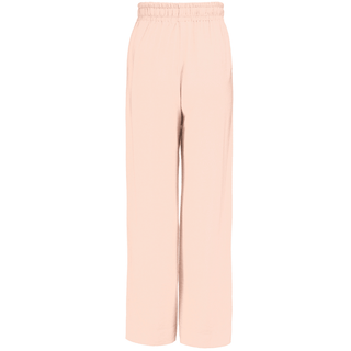 Women's light peach wide-leg lounge pants with an elasticated waistband.