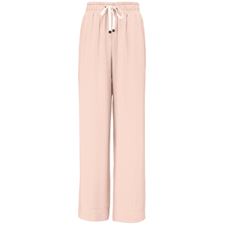 Light pink wide leg lounge pants with an elastic drawstring waistband.