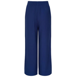 Women's navy blue wide-leg lounge pants with an elasticated waistband.