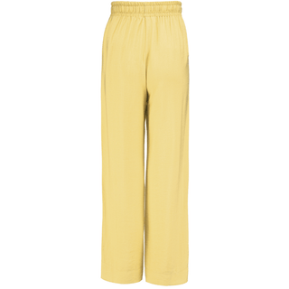 Yellow wide-leg linen trousers with an elasticated waistband