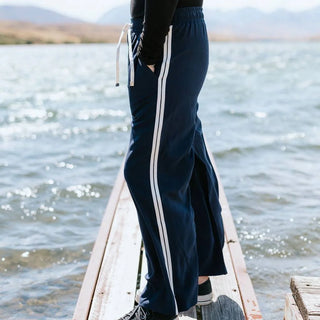 Indiana Wide Leg Pants - Navy With Cream Stripe