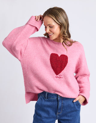 Intersia Heart Knit - Quartz Pink