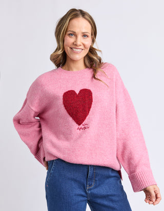 Intersia Heart Knit - Quartz Pink