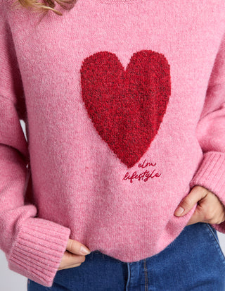 Intersia Heart Knit - Quartz Pink