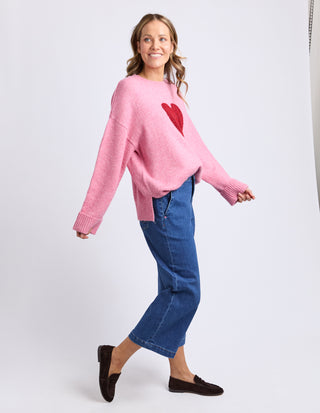 Intersia Heart Knit - Quartz Pink