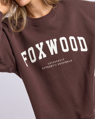 Brown Foxwood leisurefit sweatshirt with white authentic originals graphic print.
