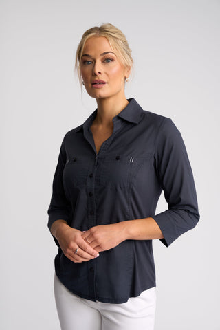 Isla Shirt With Side Ribbing - Ink -  - All About A Girl