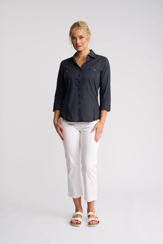 Isla Shirt With Side Ribbing - Ink -  - All About A Girl
