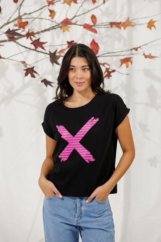 Jackie Tee - Black With Candy Stripe Cross