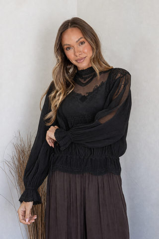 Embroidered Vintage Blouse - Black