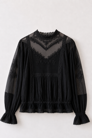 Embroidered Vintage Blouse - Black
