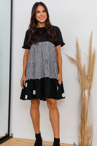 Joop Jimmy Spliced Dress - Black/Gingham/Spot