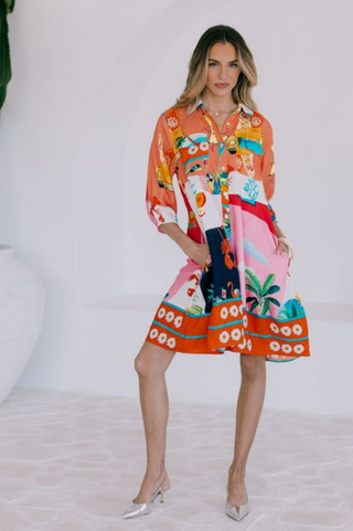 San Sebastian Button Beach Dress - Multi Beach Print