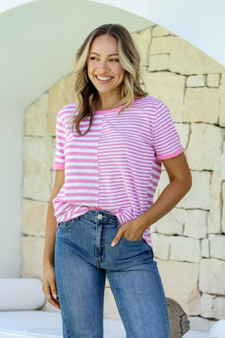 Mix and Match Striped Tee Shirts - Pink/White