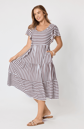 Kalahari Striped Dress - Coffee White - 49543 - All About A Girl