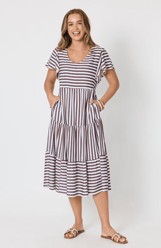 Kalahari Striped Dress - Coffee White - 49543 - All About A Girl