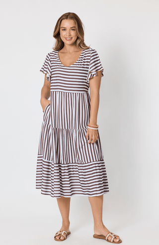 Kalahari Striped Dress - Coffee White - 49543 - All About A Girl