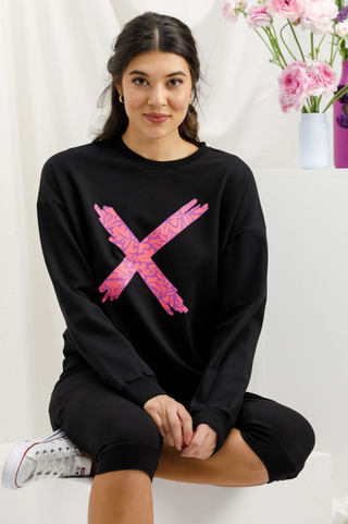 Kayla Crew - Black With Sunset Floral Cross