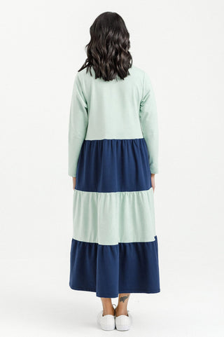 Kendall Long Sleeve Dress - Indigo and Seafoam Panels - HL398 W05 - allaboutagirl