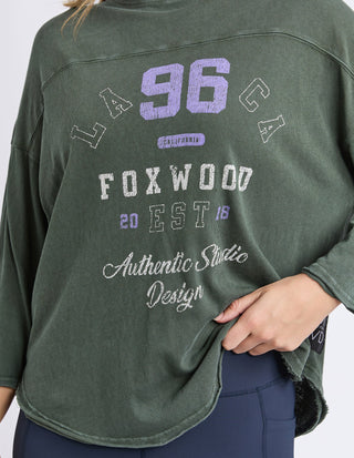 Green Foxwood oversized sweatshirt with vintage 96 California graphic print.