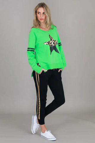 Leopard Star Sweatshirt - Apple Green - 1256-1355-A - allaboutagirl