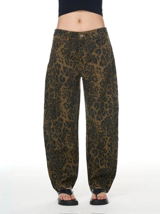 Leopard Barrell Jeans