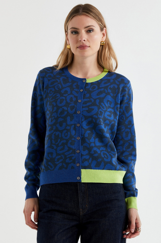 Leopard Cardigan - Dark Denim