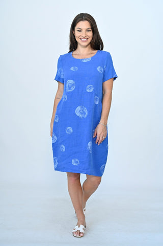 Linen Dresses - Cobalt Circle - CA20139C-7 - allaboutagirl