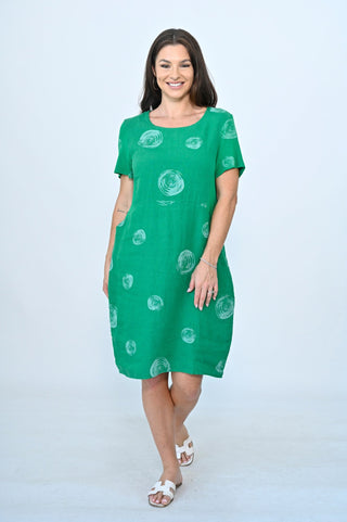 Linen Dresses - Green Circle - CA20139C-10 - allaboutagirl