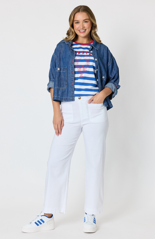 Rhode Island Stripe Tee - Azure/White
