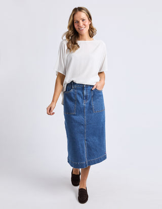 Long Atlas Skirt - Dark Blue Wash