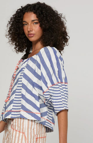 Boom Shankar Lucia Top Ocean Stripe side view tie neck - All About A Girl
